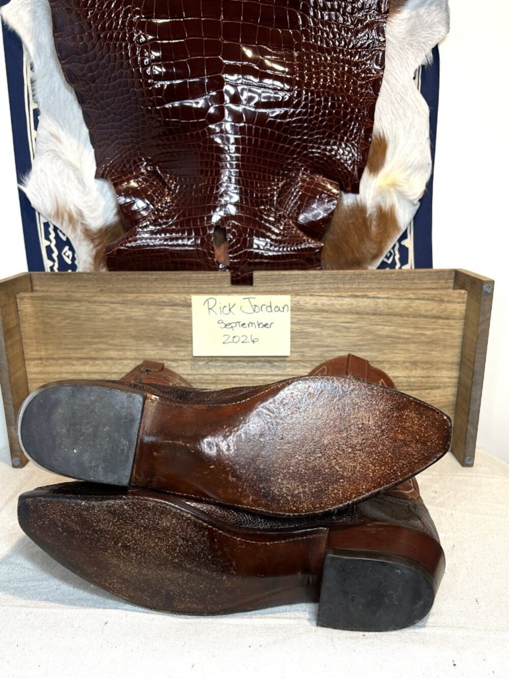Lucchese 1883 Sienna Brown Ostrich Leg Cowboy Boots in men's size 13D - Picture 6 of 10